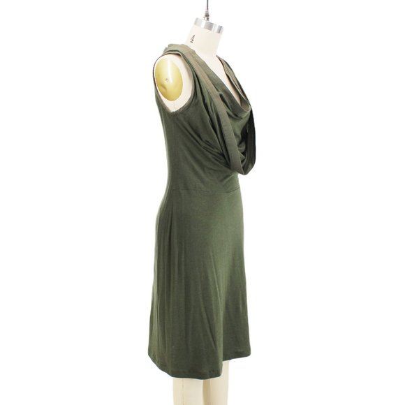 Gary Graham Green Knit Dress SZ 6 Wool Cotton Sleeveless Cowl Neck Layered Shift - Picture 5 of 12